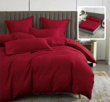 LENJERIE DE PAT NATUR UNI STRIPE 6 PIESE CU HUSĂ (ROSU)