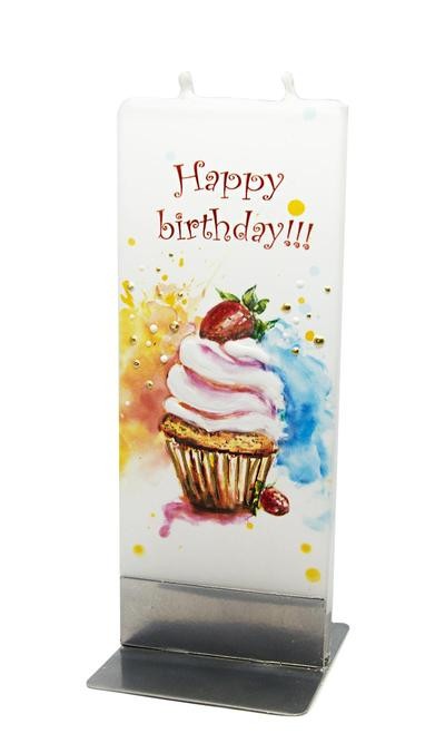 Lumanare plata pictata Happy Birthday Cupcake Flatyz