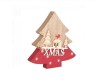 Decoratiune Craciun Lemn Xmas Tree 14cm, Alb/Rosu, Masa, Ornamente Brad, Tema Mesaje Craciun