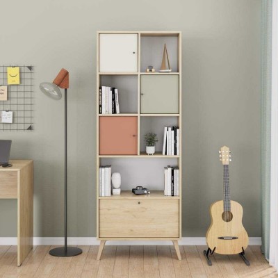 Biblioteca Adore Tiffany, 4 usi si 4 rafturi, Multicolor, 67 x 181 x 30 Cm foto