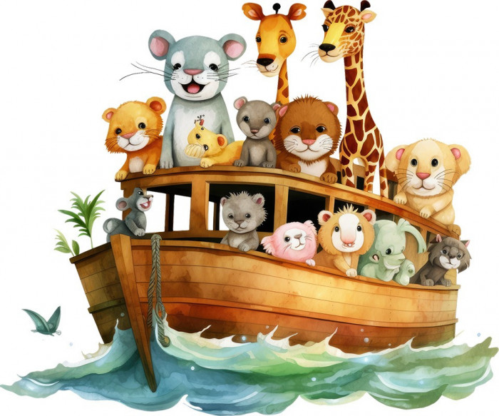 Sticker decorativ Animale pe Barca, Maro, 72 cm, 8094ST-3