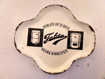 Tavita de fier emailat veche vintage reclama la FALDA, 16.5x14.5x1cm foto