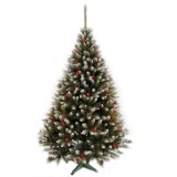 Brad artificial, varfuri cu aspect nins, conuri si merisoare, inaltime 220 cm, suport, ProCart