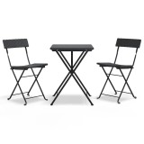 Cumpara ieftin Set mobilier bistro pliabil, 3 piese, negru, poliratan
