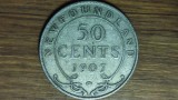 Newfoundland Canada - moneda de colectie argint 925 - 50 cents 1907 - Edward VII - tiraj 100k - rara !