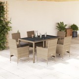 VidaXL Set mobilier de grădină cu perne 7 piese bej poliratan &amp; sticlă