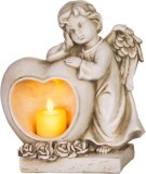 Decor funerar cu inger, inima si lumanare LED pentru mormant, 20 cm