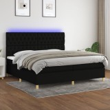 Cumpara ieftin Pat cu arcuri, saltea și LED, negru, 200x200 cm, textil