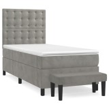 Cumpara ieftin Pat continental cu saltea, gri deschis, 80x200 cm, catifea