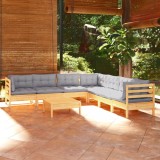 vidaXL Set mobilier de grădină cu perne gri, 8 piese, lemn masiv pin 3096796