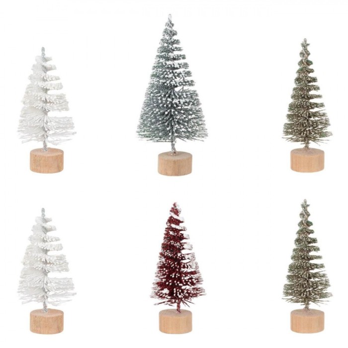 Brazi Decorativi Crăciun, Fără Brand, 7cm, Glitter Alb Argintiu și Roșu, Set 6 Bucăți