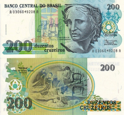 BRAZILIA 200 cruzeiros ND 1990 p-229 UNC!!! foto