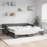 Cumpara ieftin Pat de zi cu extensie și saltele, gri &icirc;nchis, 100x200 cm textil