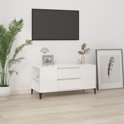 vidaXL Comodă TV, alb extralucios, 102x44,5x50 cm, lemn prelucrat foto