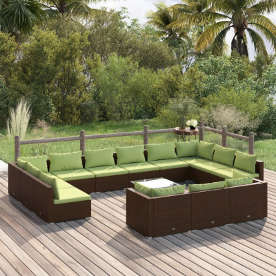 vidaXL Set mobilier de grădină cu perne, 14 piese, maro, poliratan foto