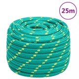 vidaXL Fr&acirc;nghie de barcă, verde, 20 mm, 25 m, polipropilenă 152738