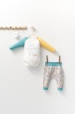 Cumpara ieftin Set cu pantalonasi si body cu maneca lunga pentru bebelusi Monster, Tongs baby (Marime: 18-24 Luni, Culoare: Turcoaz)