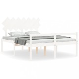 Cumpara ieftin Cadru de pat senior cu tablie, 140x190 cm, alb, lemn masiv