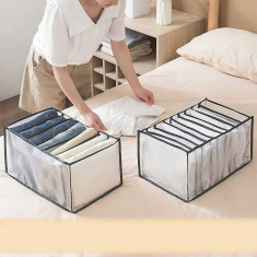 Set 2 x organizator imbracaminte, 7 compartimente, textil, Gri Alb, 20cm x 40cm