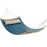 SONGMICS Hamac dublu cu bare curbate din bambus, perna inclusa, maxim 225 kg, 200x140 cm, albastru Household NewTrend