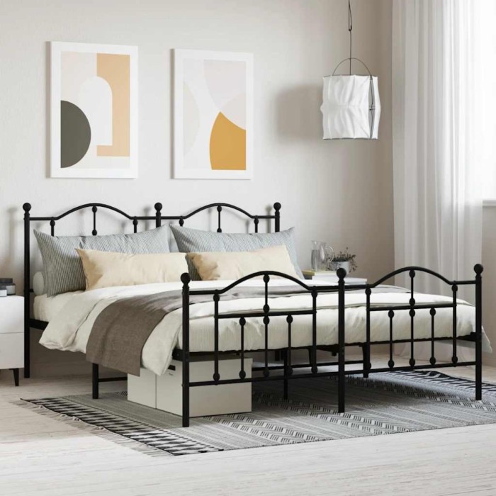 vidaXL Cadru pat fără saltea, cu tăblie picioare negru 160x200cm metal 353460