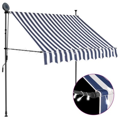 vidaXL Copertină retractabilă manual cu LED, albastru &amp;amp; alb, 100 cm foto