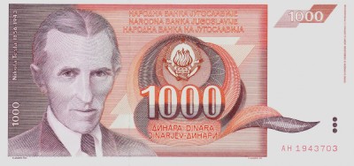 Bancnota Iugoslavia 1.000 Dinari 1990 - P107 UNC foto