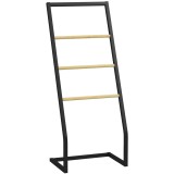 HOMCOM Raft Baie cu 4 Niveluri din Bambus, Suport Prosoape de Dodea Autoportant, 40,5x28x98 cm, Negru | Aosom Romania
