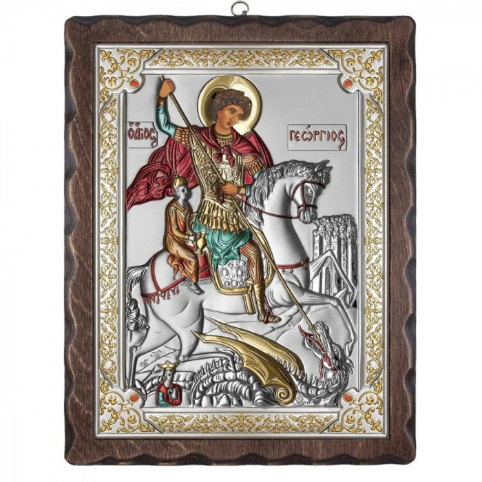 Icoana Sf Gheorghe Argint 12x15cm Color COD: 3926