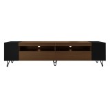 Dulap TV cu aspect de lemn, 2 compartimente deschise, rafturi laterale, 180x36x43 cm, Negru + Culoare naturală