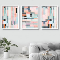 Set 3 tablouri decorative Geometric Pink foto