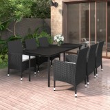 VidaXL Set mobilier de grădină cu perne, 7 piese, poliratan și sticlă