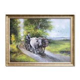 Tablou car cu boi pictat manual inramat, 90x70cm ulei pe panza, rama din lemn, reproducere Nicolae Grigorescu