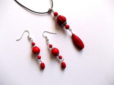set colier si cercei cu howlite rosu 33307