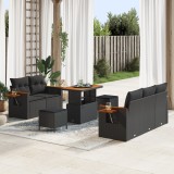 Set de Sofa de Grădină vidaXL cu 8 Piese cu Perne Negru Ratan Polivalente, Set de Dining de Grădină vidaXL cu 3 Piese cu Perne Negru Ratan Polivalente