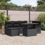Set de grădină din 7 piese cu perne, ratan sintetic negru și acacia