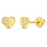 Cercei din aur 14k, in forma de inima cu pietre Zirconia, pentru Fetite &ndash; Inchidere cu Surub pentru Siguranta