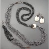 Set Bijuterii Hematit Natural Pearl Drop: Colier, Bratara, Cercei Perla Sidefata, Zirconiu, Argint 925 placat rodiu, Made in Italy