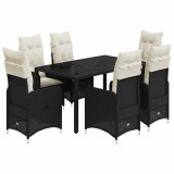 Cumpara ieftin Set bistro de gradina, 7 piese, cu perne, negru, poliratan