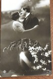 CPISTR8 Ilustrata Paste Hristos a Inviat Bucuresti Serghie Cuplu Ou 1920 / Vintage Easter Postcard Romanian Text Bucharest Couple Easter Egg