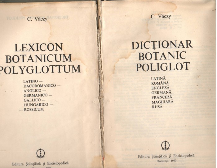 C10075 - DICTIONAR BOTANIC POLIGLOT - C. VACZY