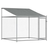 Cumpara ieftin Cusca de caini cu acoperis si usa gri, 2x2x2 m, otel galvanizat