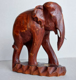Elefant - sculptura cu postament in lemn de tec baituit thailandez, 21x19cm, Animale, Asia