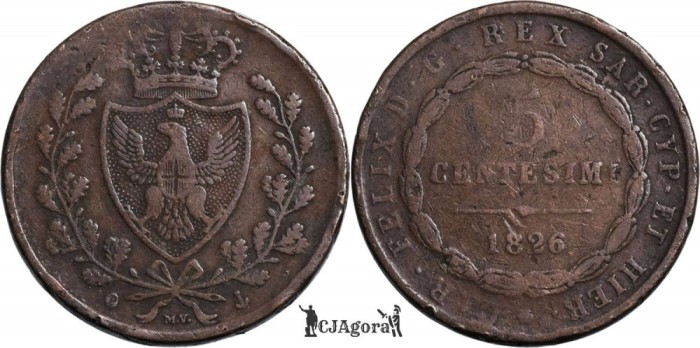 1826 P, 5 centesimi - Carlo Felice - Regatul Sardiniei