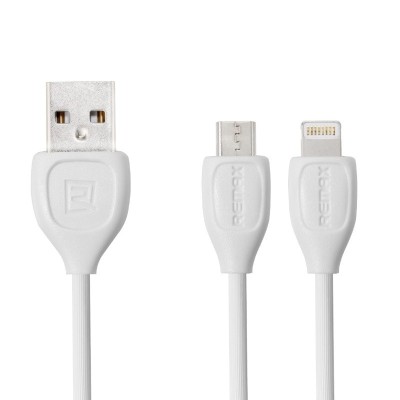 Cablu Date &amp;amp; Incarcare MicroUSB &amp;amp; APPLE Lightning - 2 Metri (Alb) REMAX RC-050T foto