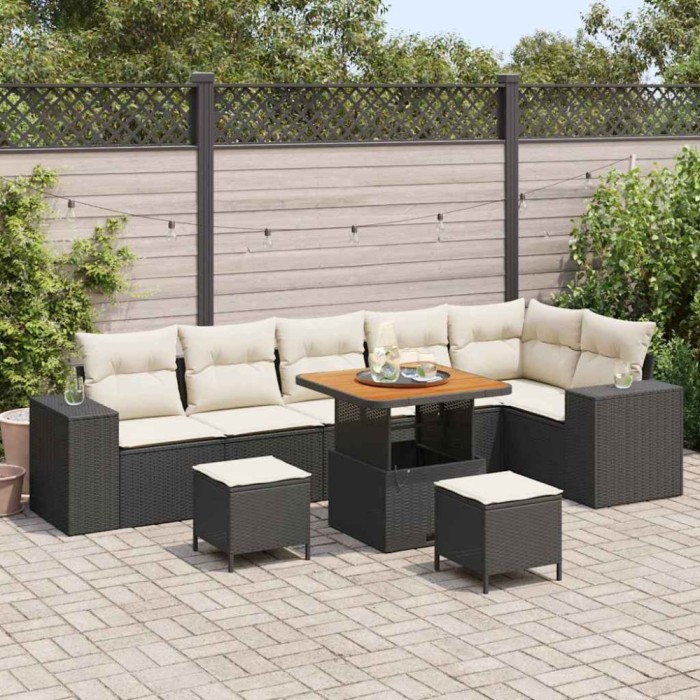 vidaXL Set de canapele pentru grădină 9 pcs Negru poliratan