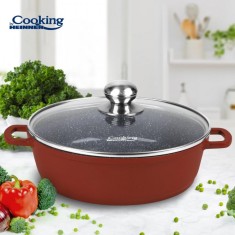 Cratita din aluminiu Heinner Calabria, 8.8 l, 36 x 9.5 cm, capac, interior marmorat