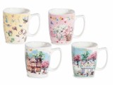 Set 4 cani portelan multicolor Spring 8,5 cm x 10 H, 420 ml