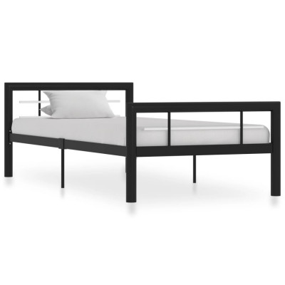 vidaXL Cadru de pat, negru și alb, 90 x 200 cm, metal foto