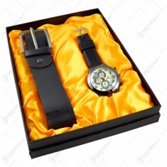 Set cadou 2 accesorii pentru barbati &ndash; Curea/Ceas